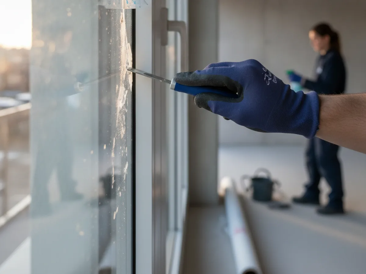 Entfernen von Bauschmutz auf neuen Fensterscheiben