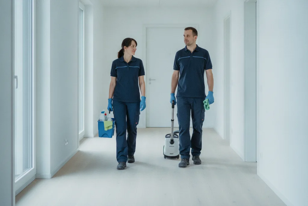 Das Zweierteam von Klarwerk Reinigung unterwegs zu einem Termin